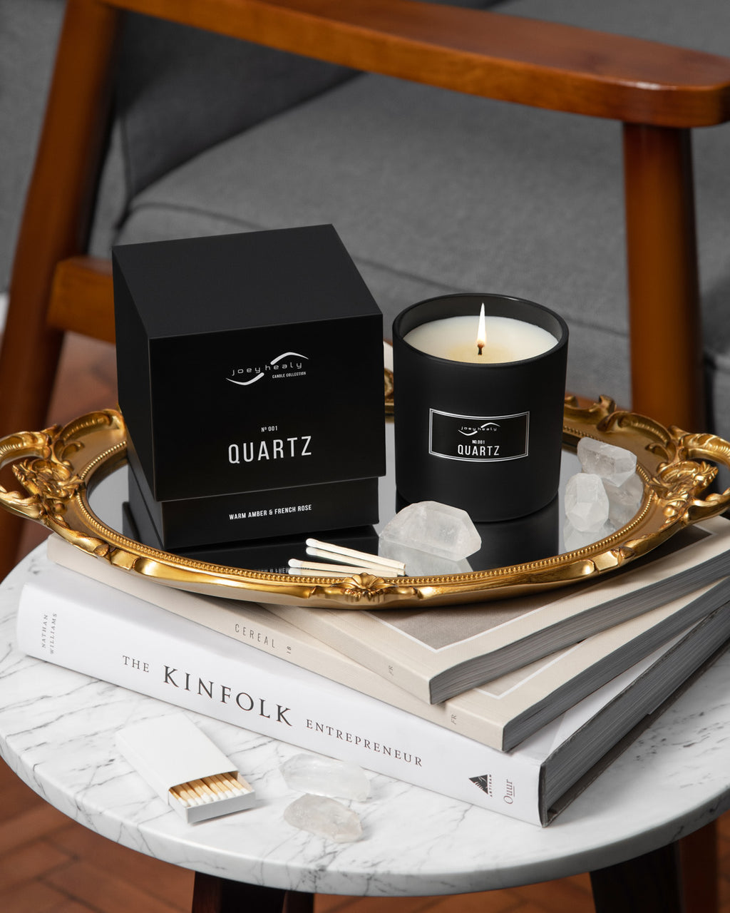Quartz Candle. Warm Amber and French Rosescent.